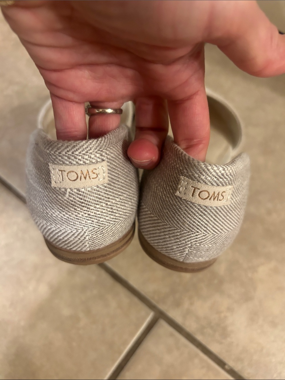 NWOT TOMS suede Flats in Beige with plaid - Picture 2 of 5